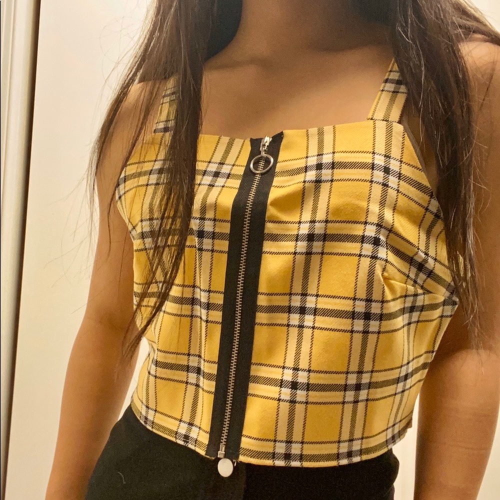 clueless-inspired yellow plaid zip up tank!